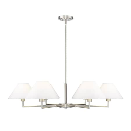 Z-Lite Leila Chandelier, 6-Light, 44 In.W x 10.75 In.H, Brushed Nickel/White Linen 744-44R-BN